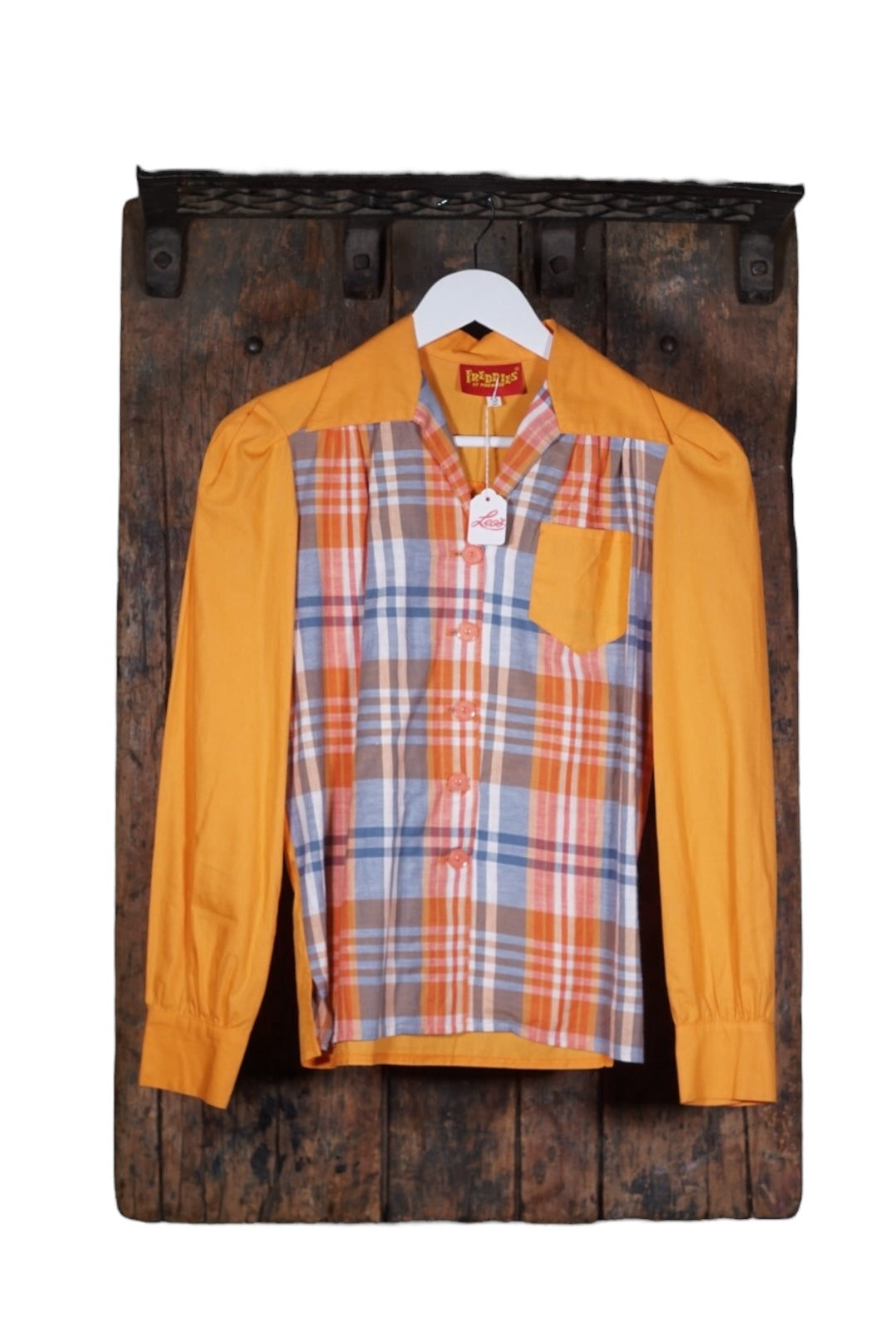 70's Freddies Of Pinewood Orange Plaid Button-Up Size S