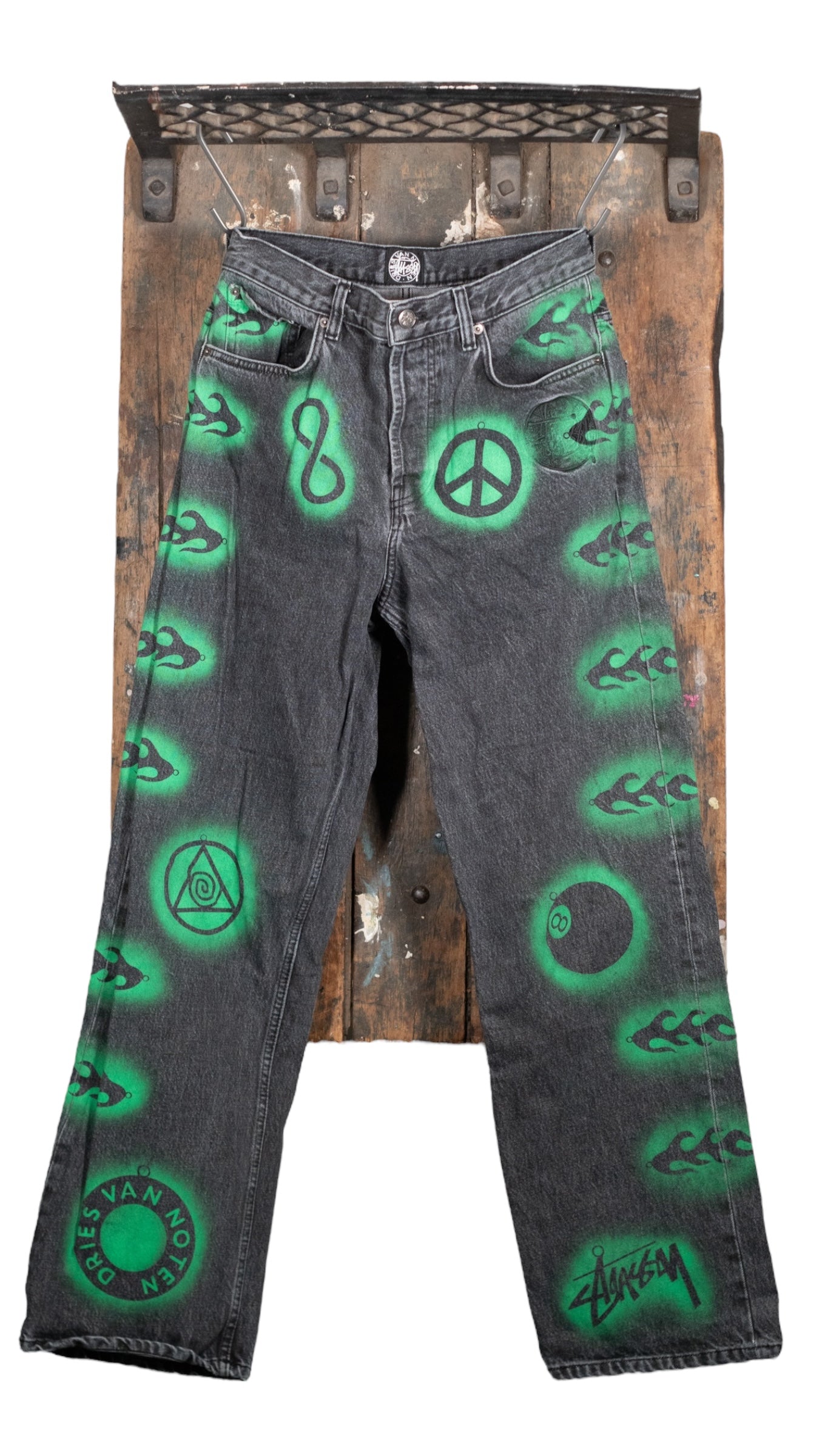 Stussy x Dries Van Noten Black Stenciled Denim Pants